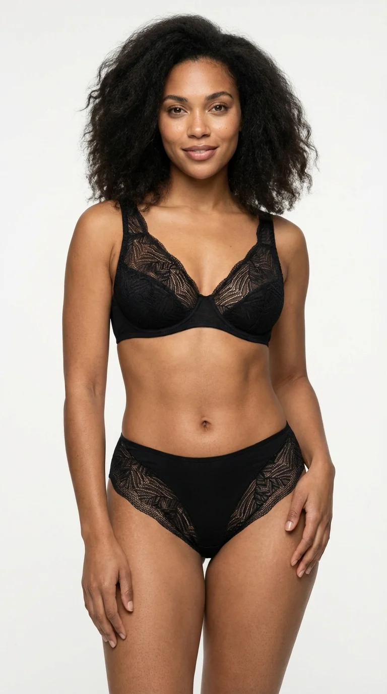 Orta Bikini Külot Tül Yan Bant Şeffaf İç Çamaşırı Model Siyah - Detay Görünüm - LunaIntim